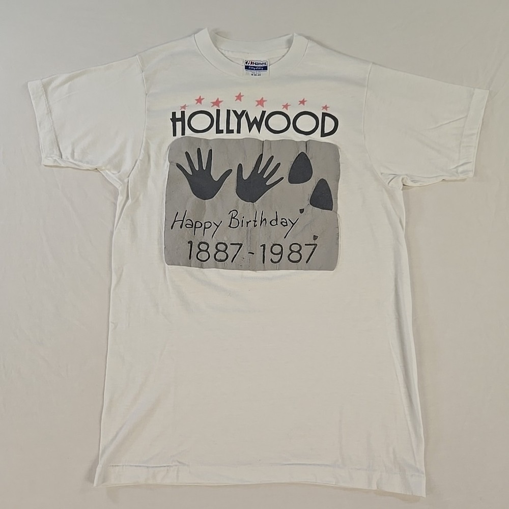 Vintage 80s Happy Birthday Hollywood 1887-1987 Tshirt Size Med Single Stitch USA